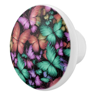 Pomo De Cerámica Impresión de mariposas coloridas