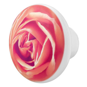 Pomo De Cerámica Impresión de Rosa de Naranja de coral grande