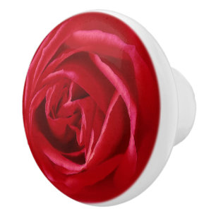 Pomo De Cerámica Impresión de rosa rojo profundo