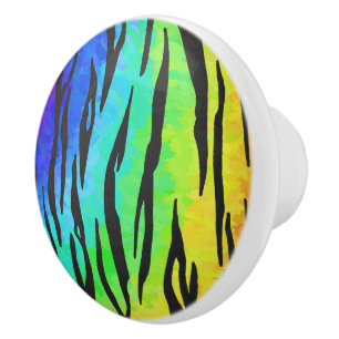 Pomo De Cerámica Impresión de tigre negro y arcoiris