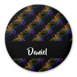 Pomo De Cerámica Impresión floral colorida sobre negro