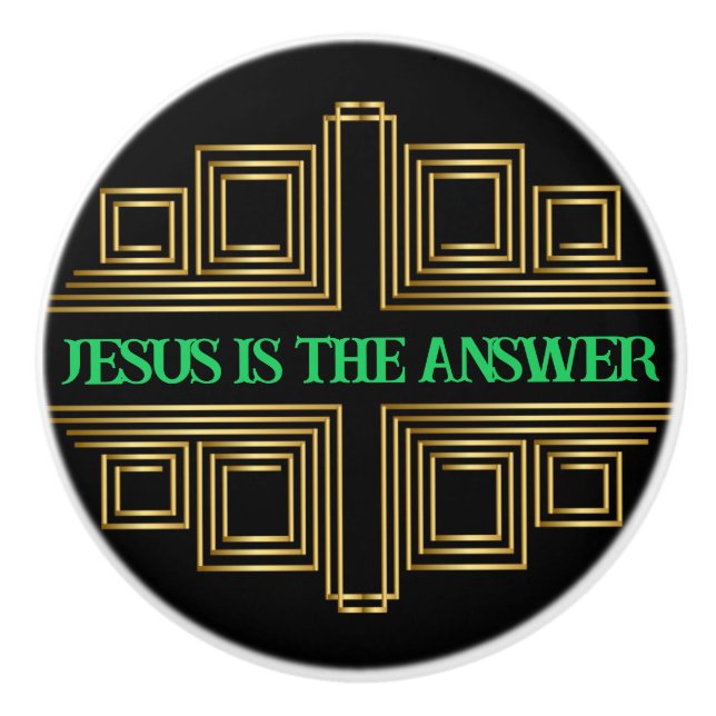 Pomo De Cerámica Impresión retro de oro de la cita cristiana verde (Anverso)