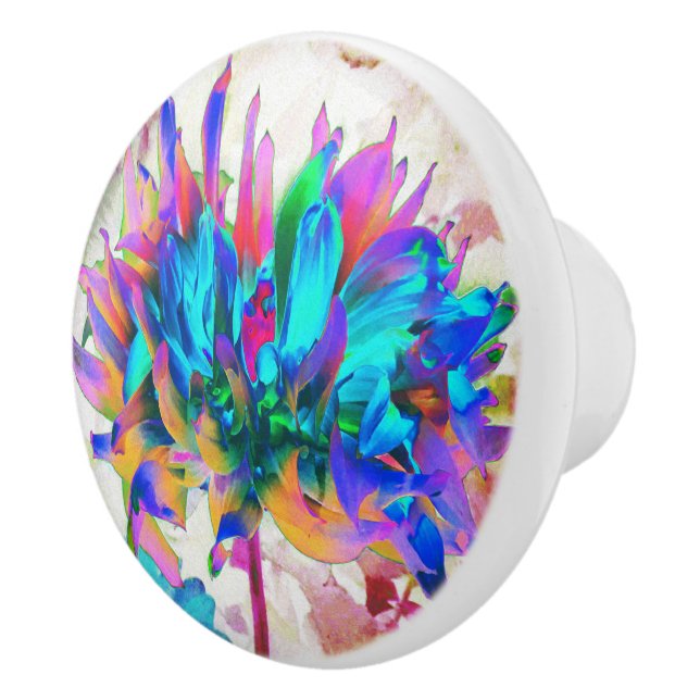 Pomo De Cerámica Impresionante acuarela Cactus Arcoiris Dahlia (Derecha)