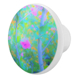 Pomo De Cerámica Impresionante paisaje azul con flor rosa