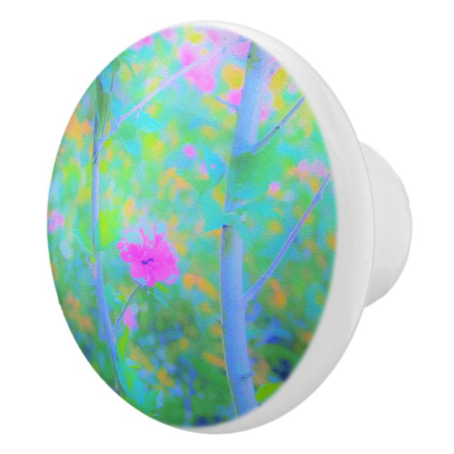 Pomo De Cerámica Impresionante paisaje azul con flor rosa (Derecha)