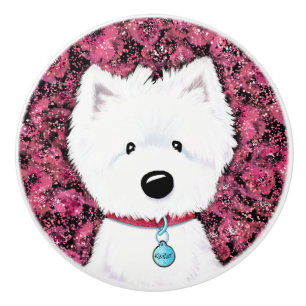 Pomo De Cerámica Impresiones Florales de Westie de KiniArt
