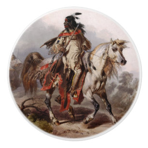 Pomo De Cerámica Indio Blackfoot en el caballo árabe que es