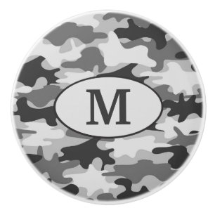 Pomo De Cerámica Inicial gris del monograma del camuflaje de Camo