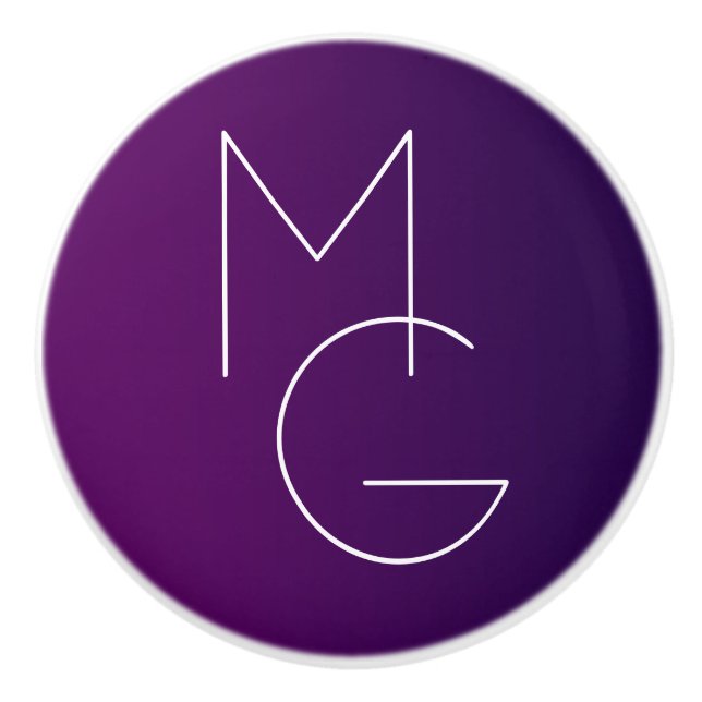 Pomo De Cerámica Iniciales Modern 2 | Morado Profundo Suelo Ombre (Anverso)