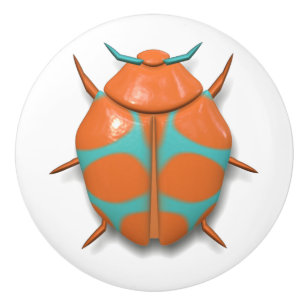 Pomo De Cerámica insecto de insecto de escarabajo lindo naranja azu