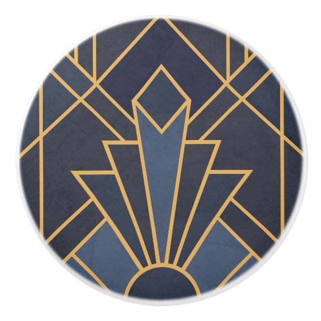 Pomo De Cerámica Inspiración art decó en azul y oro (Anverso)