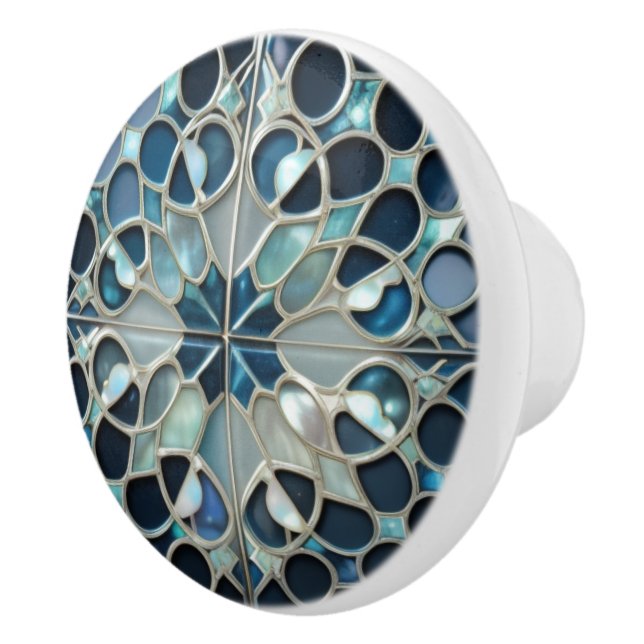 Pomo De Cerámica Inspiración de perlas naturales azules y antiblanc (Derecha)