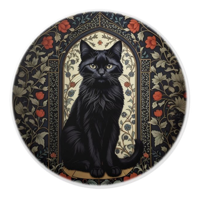Pomo De Cerámica Inspirado el gato negro William Morris (Anverso)