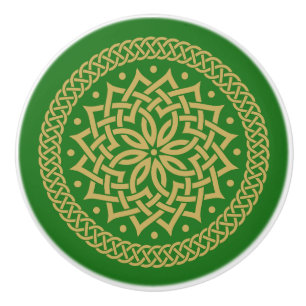 Pomo De Cerámica Intrincada flor celta dorada Mandala