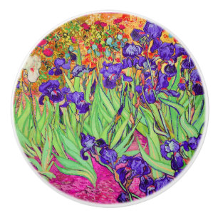 Pomo De Cerámica Iris de Van Gogh en St. Remy, púrpura+rosa