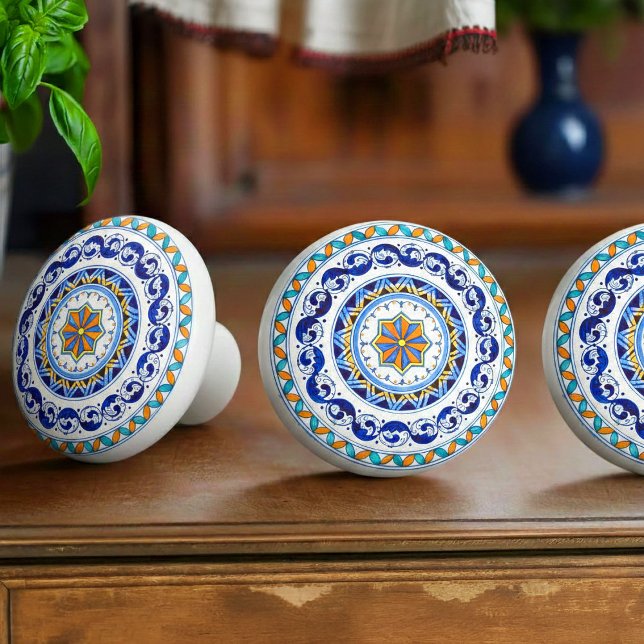 Pomo De Cerámica Italian Artistry Antico Deruta Rosette Mediterran (Ideal for lovers of Mediterranean décor, Italian farmhouse style, vintage interiors)