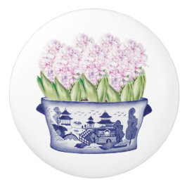 Pomo De Cerámica Jacinthas rosas al estilo Chinoiserie
