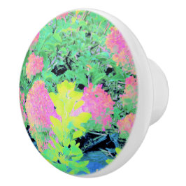 Pomo De Cerámica Jardín de hidrangea rosada con oliva amarilla