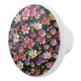 Pomo De Cerámica Jardín florido rosa y blanco