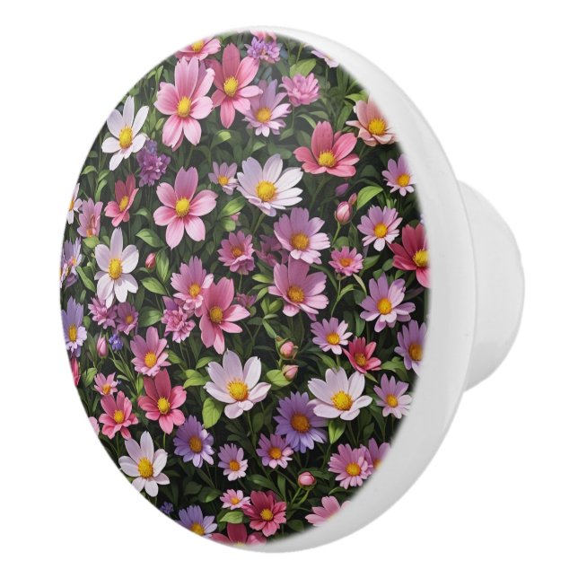 Pomo De Cerámica Jardín florido rosa y blanco (Derecha)
