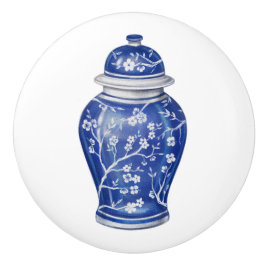 Pomo De Cerámica Jarra de jengibre Chinoiserie azul