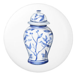 Pomo De Cerámica Jarra de jengibre Chinoiserie blanca