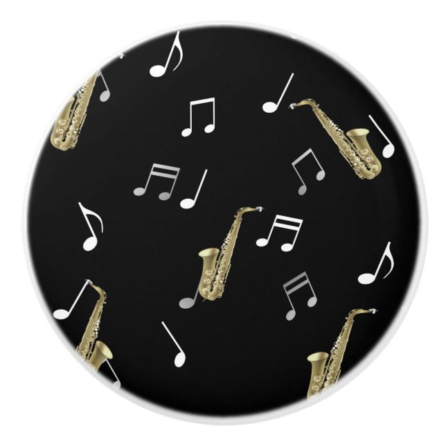 Pomo De Cerámica Jazzy Saxophone & Musical Notes (Anverso)