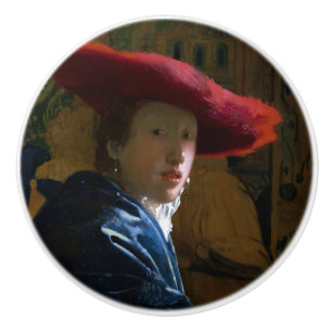Pomo De Cerámica Johannes Vermeer - Chica con un Gorra rojo