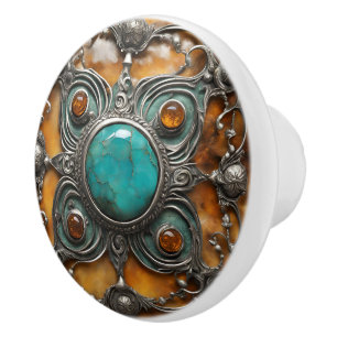 Pomo De Cerámica Joya de Fuego Ornamental con Verdigris y Encaje de
