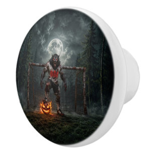 Pomo De Cerámica Jugador de Fútbol Hombre Lobo Arte de Terror de Ha