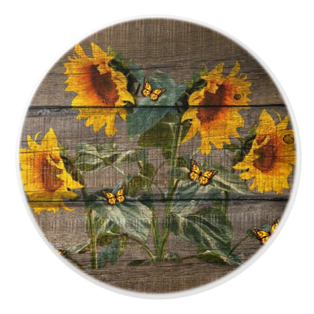 Pomo De Cerámica Junta de Barniz de Mariposas Rusas Sunflower (Anverso)