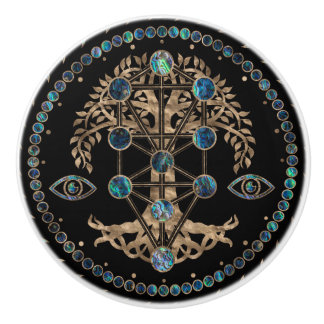 Pomo De Cerámica Kabbalah El árbol de la vida Abalone y el oro