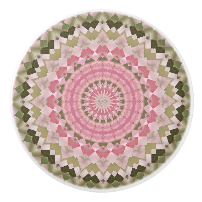 Pomo De Cerámica Kaleidoscope Mandala cerámica mecha rosa y verde (Anverso)