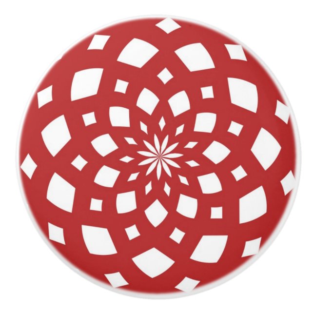 Pomo De Cerámica Kaleidoscope Mandala cerámica perilla blanca roja (Anverso)
