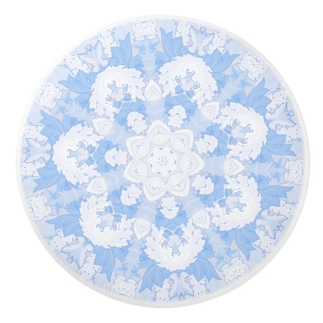 Pomo De Cerámica Kaleidoscopio floral azul y blanco (Anverso)