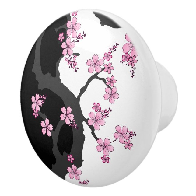 Pomo De Cerámica Kimono japonés Sakura negro y rosa blanco (Derecha)