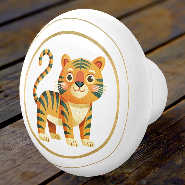 Pomo De Cerámica Kitty elegante (A fun ceramic door knob featuring a cute kitty in warm colors with a golden lining)