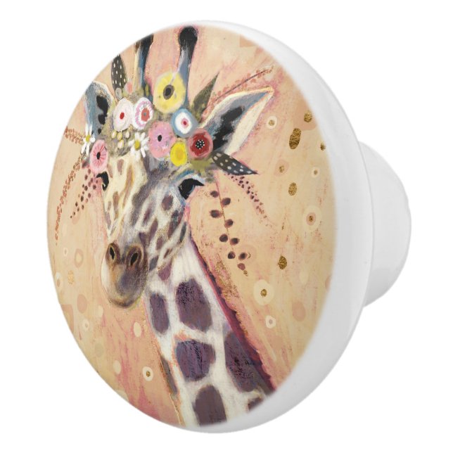 Pomo De Cerámica Klimt Giraffe | Adornadas En Flores (Derecha)