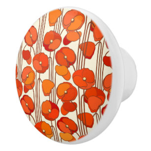 Pomo De Cerámica Knob Art Nouveau Poppies