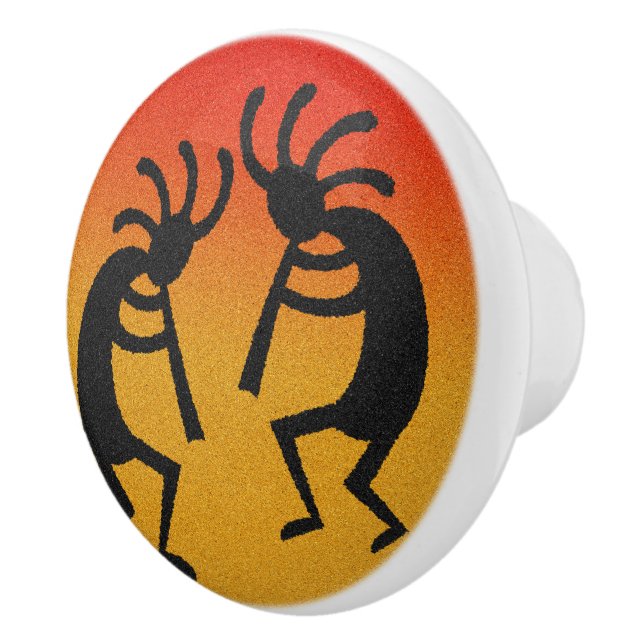 Pomo De Cerámica Knob cerámico del Naranja suroccidental Kokopelli (Derecha)