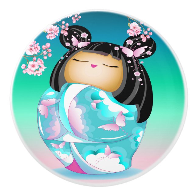 Pomo De Cerámica Knob japonés de cerámica de muñeca Kokeshi (Anverso)