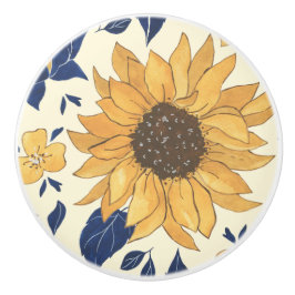 Pomo De Cerámica Knobs, azul y amarillo, girasoles