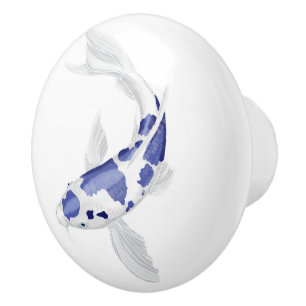 Pomo De Cerámica Koi azul y blanco