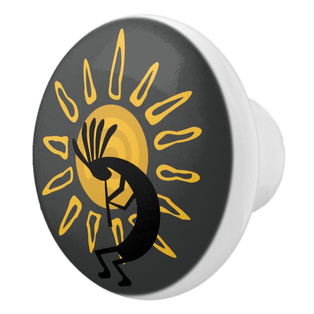 Pomo De Cerámica Kokopelli Gold Sun Southwest Door Knob (Derecha)