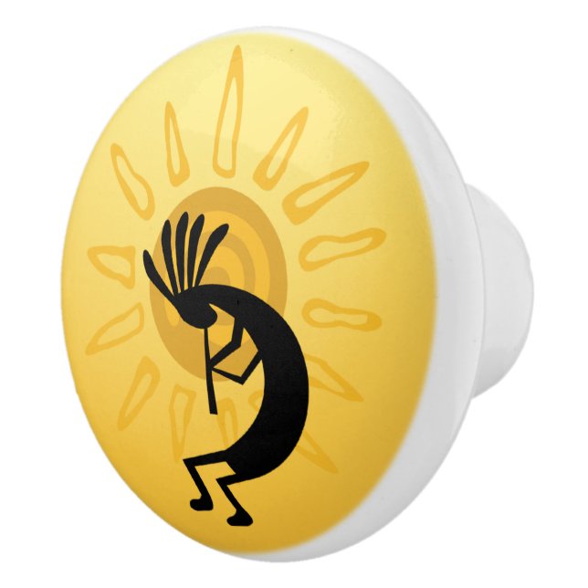 Pomo De Cerámica Kokopelli Golden Sun Southwest Door Knob (Derecha)