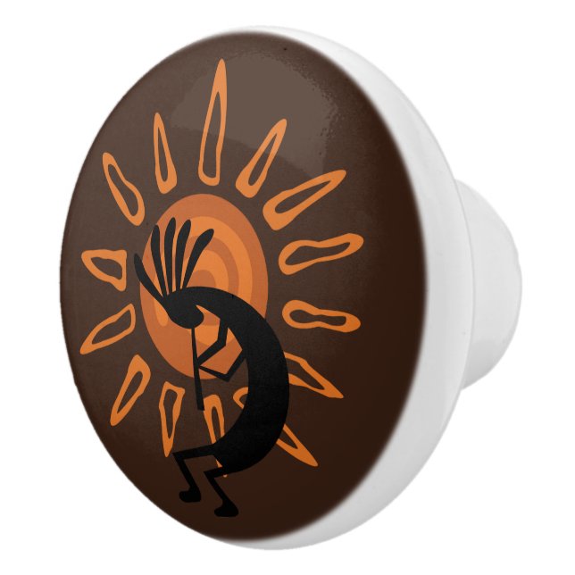 Pomo De Cerámica Kokopelli Sun Southwest Rustic Brown Doce Knob (Derecha)