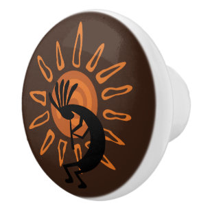 Pomo De Cerámica Kokopelli Sun Southwest Rustic Doce