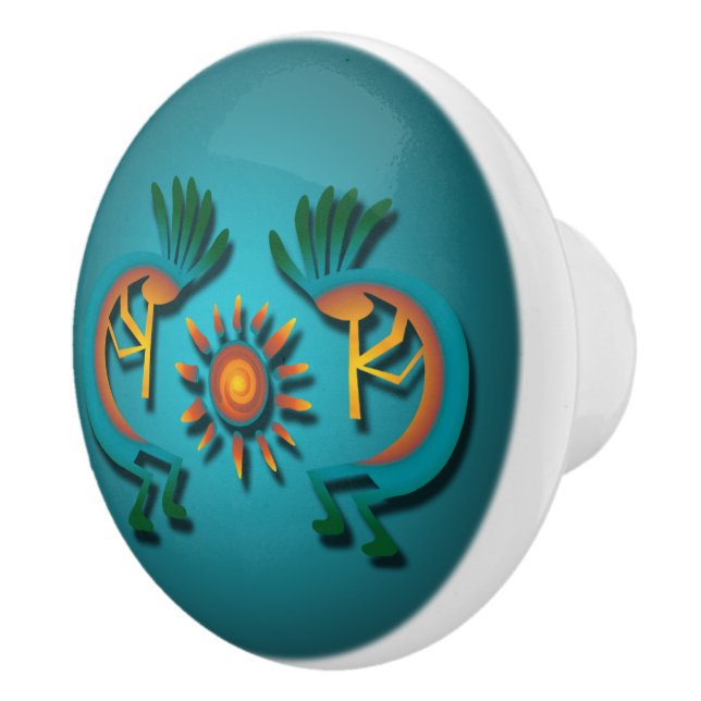 Pomo De Cerámica Kokopelli Sun Southwest Turquoise Door Knob (Derecha)