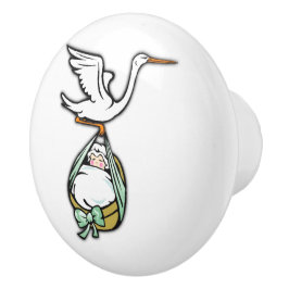 Pomo De Cerámica La cigüeña lleva a un bebé