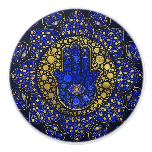 Pomo De Cerámica La mano de Hamsa - mano del arte del punto Fátima  (Anverso)